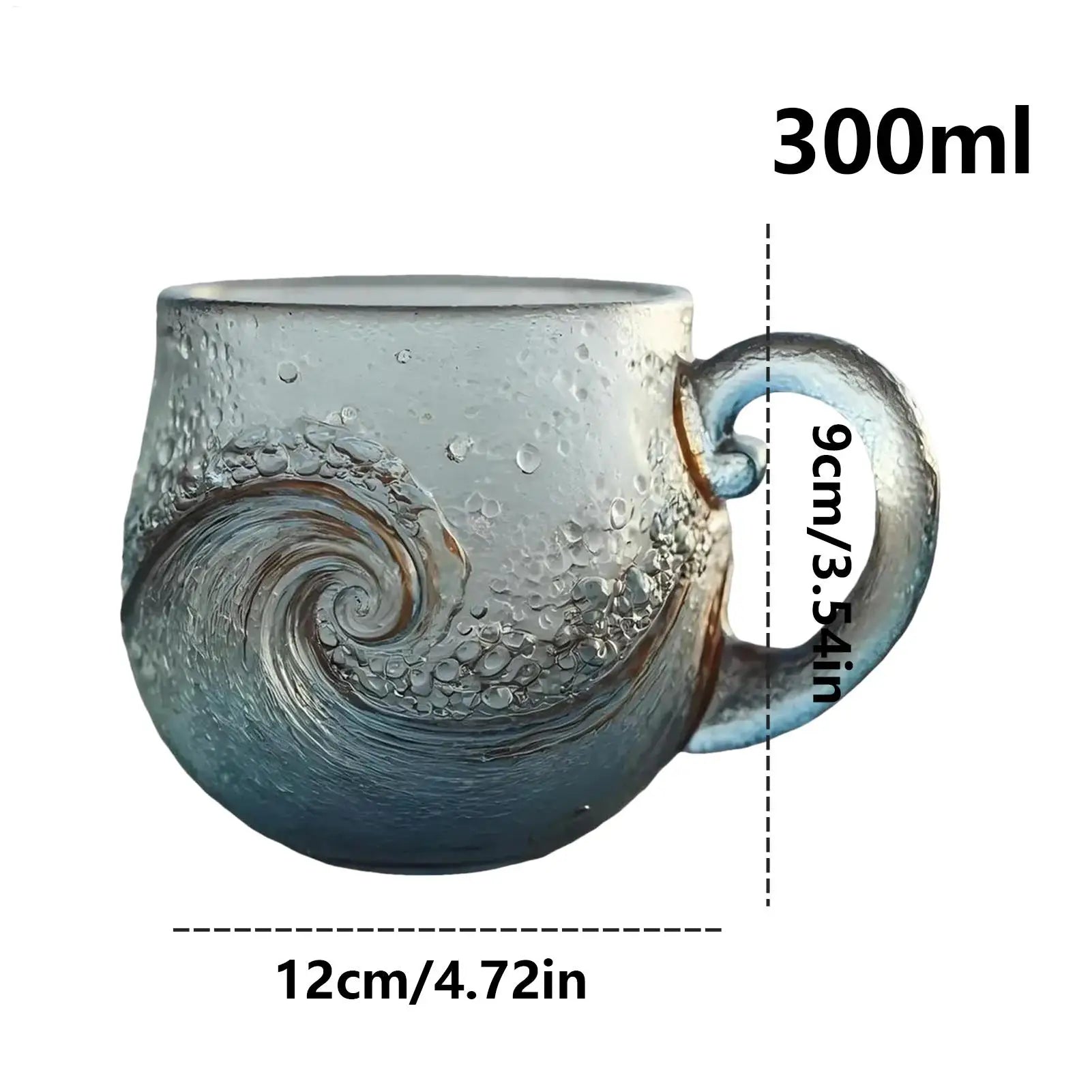 300ml Glass Mug Hand-blown Glass Sea Wave Design Water Bottle Ocean Waves Coffee Mugs With Handle Home Office Milk Tea Mug Peaceful Pleasures Health and Wellness