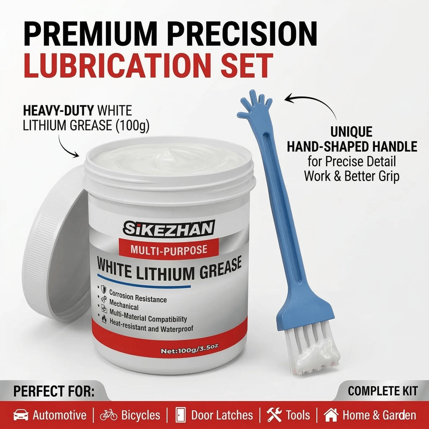 White Lithium Grease 3.5oz with Brush, Multi-Purpose Lubricant for Auto, Hinges & Gears, Waterproof Heat-Resistant Peaceful Pleasures Health and Wellness