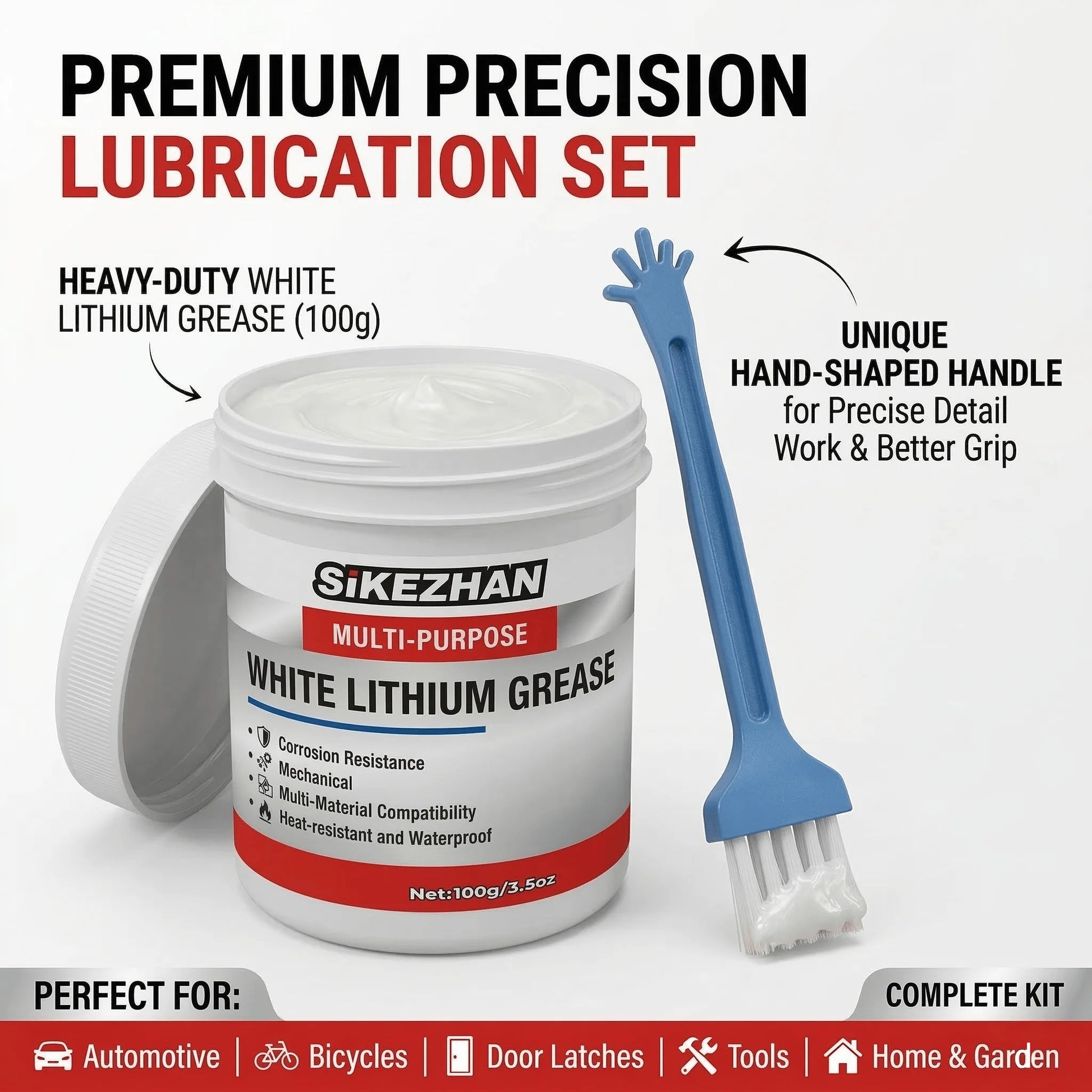 White Lithium Grease 3.5oz with Brush, Multi-Purpose Lubricant for Auto, Hinges & Gears, Waterproof Heat-Resistant Peaceful Pleasures Health and Wellness