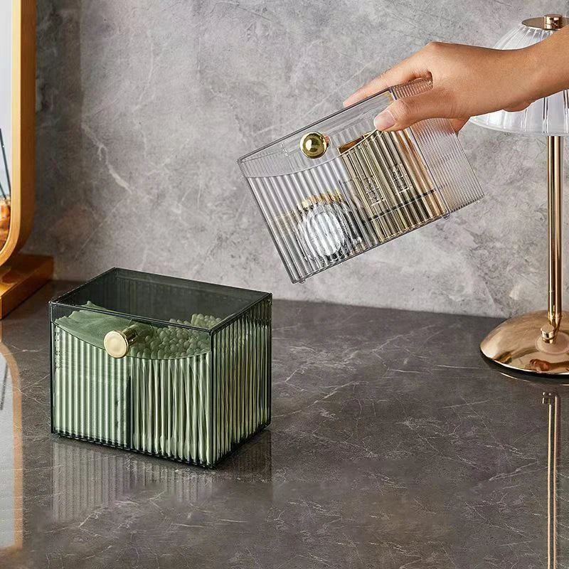 2-Grid Cotton Swab & Q-Tip Holder Dispenser with Lid – Bathroom Vanity Organizer