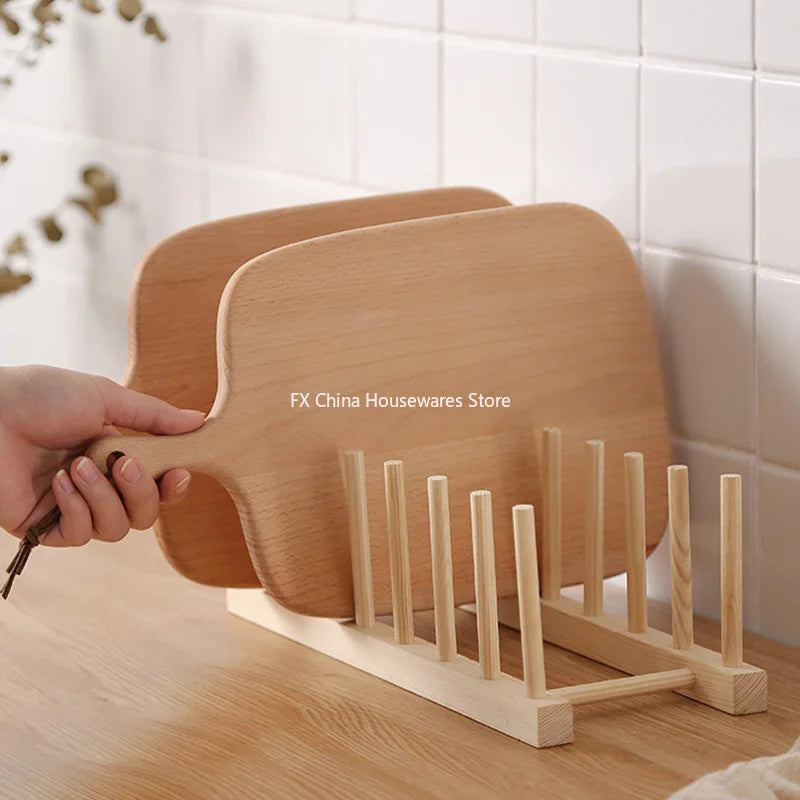 Plate Storage Rack Multifunctional Wooden Dish Rack for Cup Dish Pot Lid Drain Holder Kitchen Organizer Shelf Storage Containe Peaceful Pleasures Health and Wellness