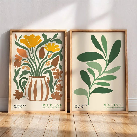 2-Piece Bohemian Matisse Floral Canvas Wall Art Print | Home Decor Canvas Wall Art Peaceful Pleasures Health and Wellness G4639-2pcs 50x70cm Unframed