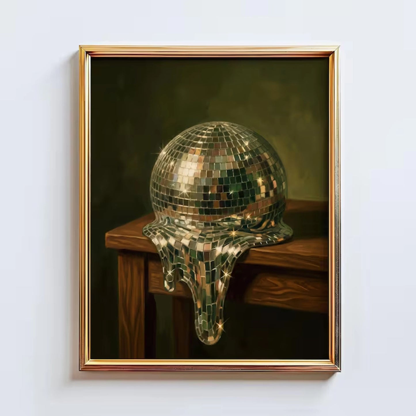 Retro Green Melting Disco Ball Canvas Wall Art Print Poster