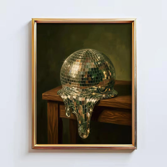 Retro Green Melting Disco Ball Canvas Wall Art Print Poster Canvas Wall Art Peaceful Pleasures Health and Wellness G5274 30x40cm Black Framed