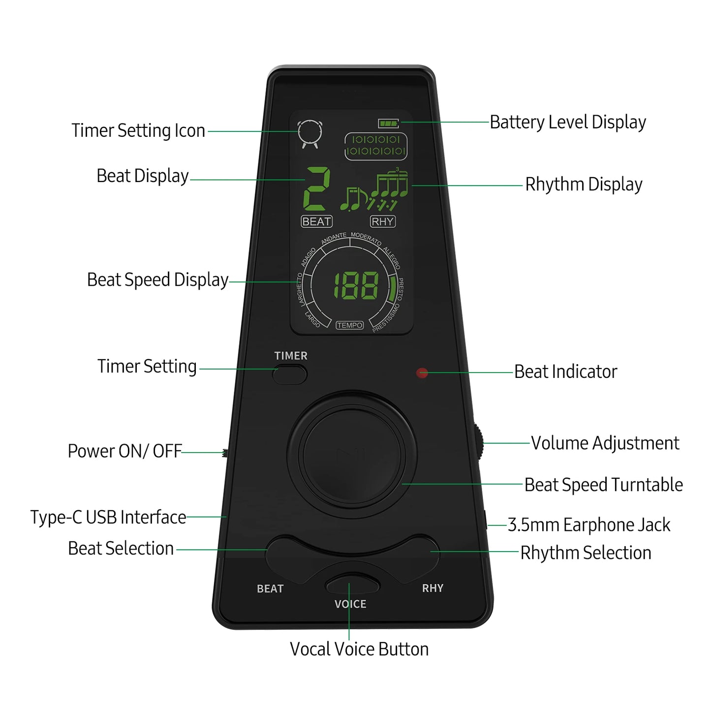 Universal Electronic Metronome Digital Timer Volume Beat Speed