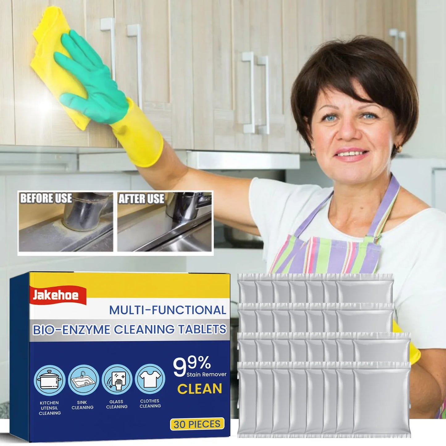 Bio-Enzyme Cleaning Tablets – Rust, Grease & Stain Remover 30pc