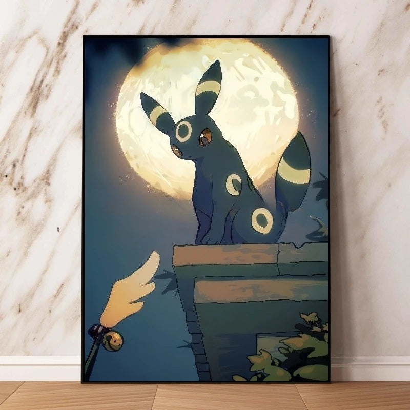Classic Pokemon HD Canvas Painting Anime Figures Umbreon Poster Print Watercolor Wall Art Picture Modern Home Decor Kids Gifts Peaceful Pleasures Health and Wellness 6-1PC 35x45cm