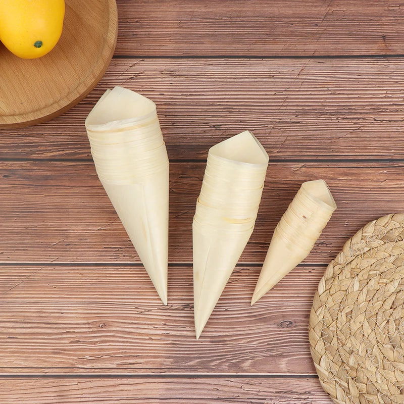 50pcs Disposable Wooden Appetizer Cones | Ice Cream Party
