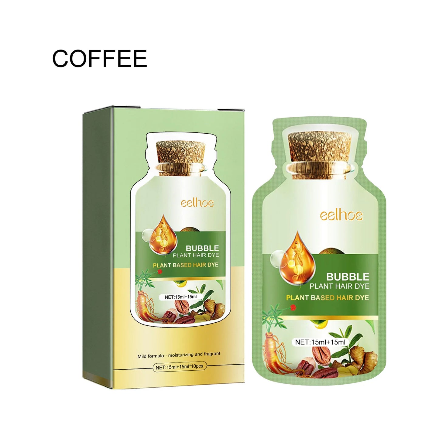 EELHOE Natural Plant Hair Dye Shampoo Foam, 10 Pcs/Box Hair Dye Peaceful Pleasures Health and Wellness Coffee