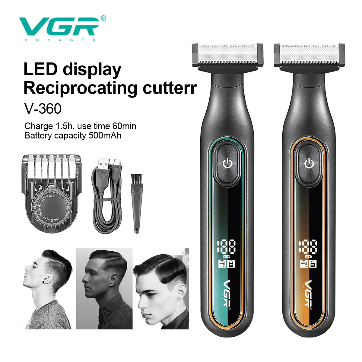 VGR 360 Hair Trimmer Cordless Beard Shaver Professional Hair Cutting Machine Waterproof 2 In 1 Digital Display Trimmer for Men Peaceful Pleasures Health and Wellness