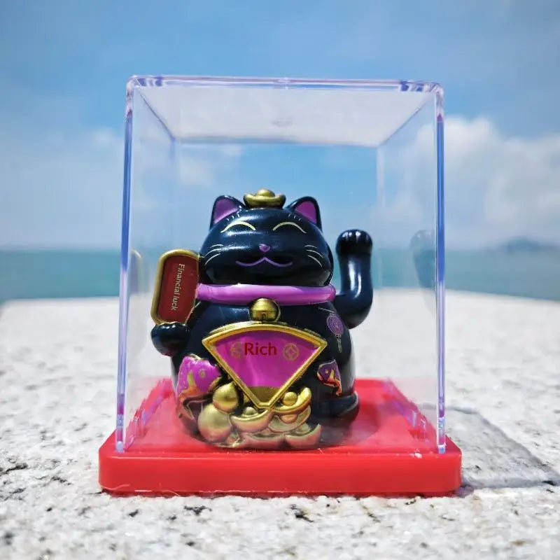 Solar Waving Lucky Cat Ornament | Mini 2" Desk Fortune Décor