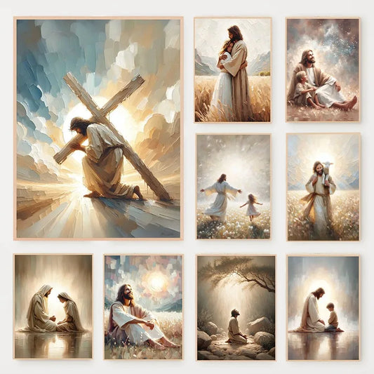(1pc frameless)Modern Christian Believer Poster Jesus Praying Shepherd Bible Verse Easter Canvas Painting Wall Art for Kids R Peaceful Pleasures Health and Wellness