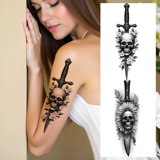 3-Pack Waterproof Temporary Tattoos – Skull & Sword Body Stickers Temporary Tattoo Stickers Oasis Select