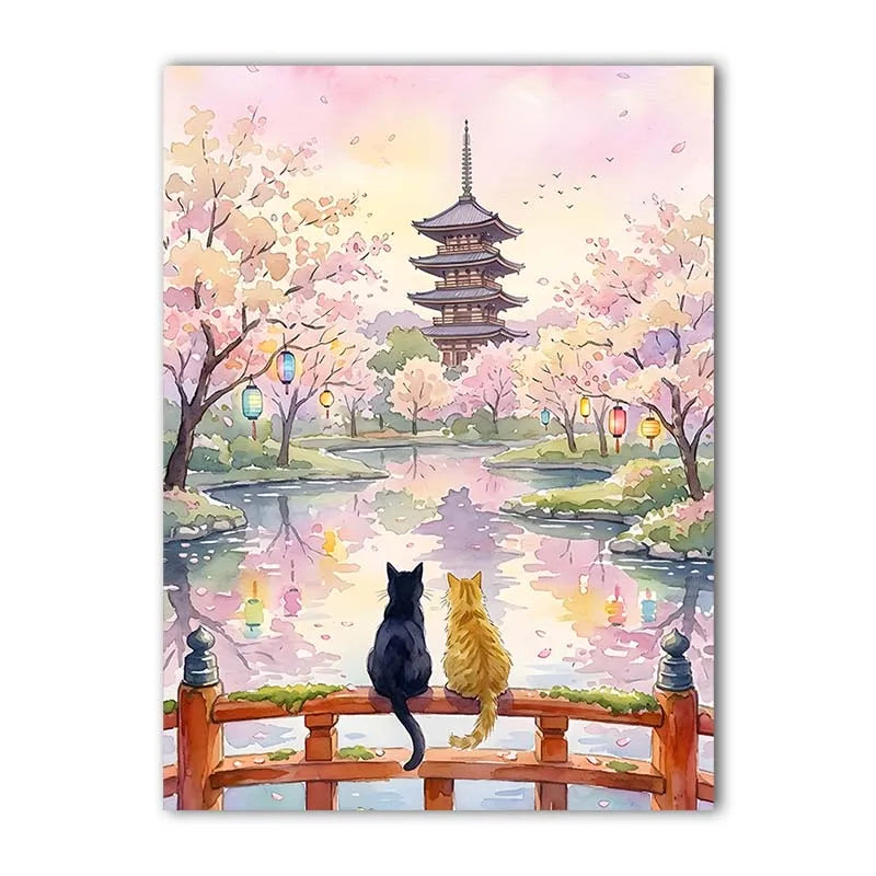 Landscape Wall Art Stunning Romantic Cat Couple Canvas Painting Nordic Style Poster Prints Bedroom Living Room Wall Decor Peaceful Pleasures Health and Wellness 03 15x20cm No Frame China Mainland