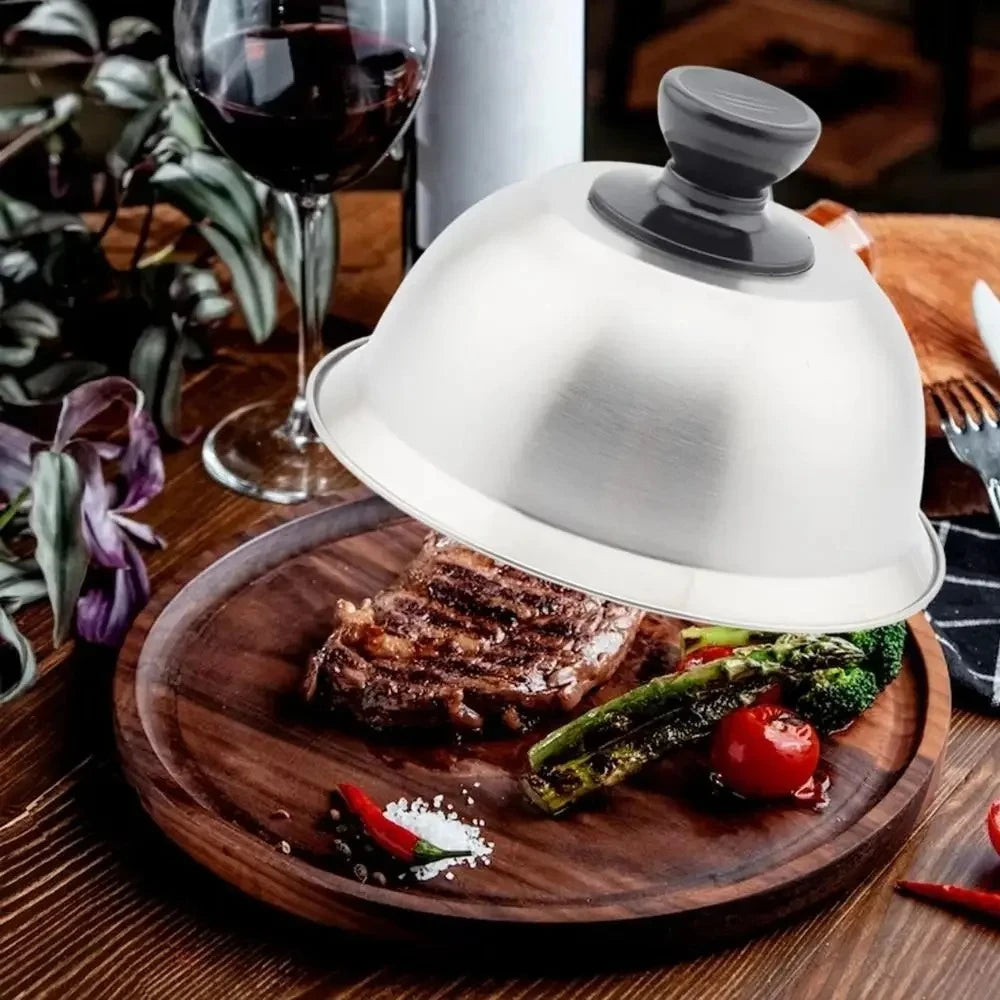 Stainless Steel Round Cheese Melting Dome Lid Cover for Frying Pan Barbecue Burgers Sandwiches Steak Cookware Peaceful Pleasures Health and Wellness