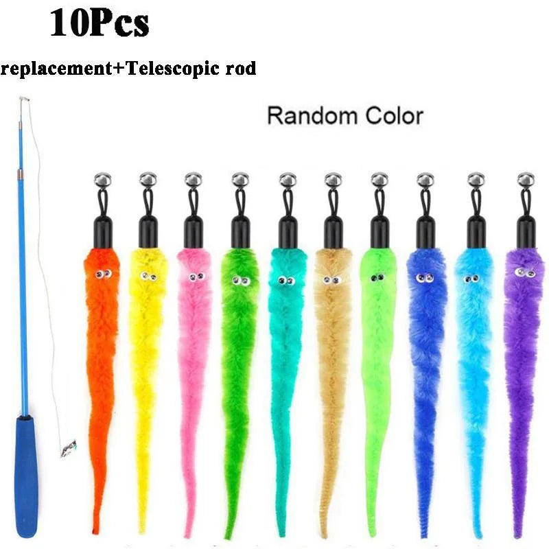 Worm Cat Teaser Toy Replacement Heads – Plush Wand Refills Cat Wand Toy Refill Peaceful Pleasures Health and Wellness 11Pcs Multicolor