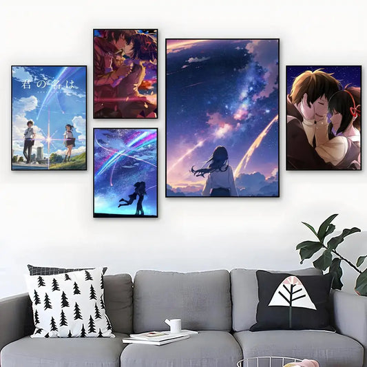 Your Name Anime Watercolor Poster | Self-Adhesive Wall Art Anime Wall Art Poster Peaceful Pleasures Health and Wellness