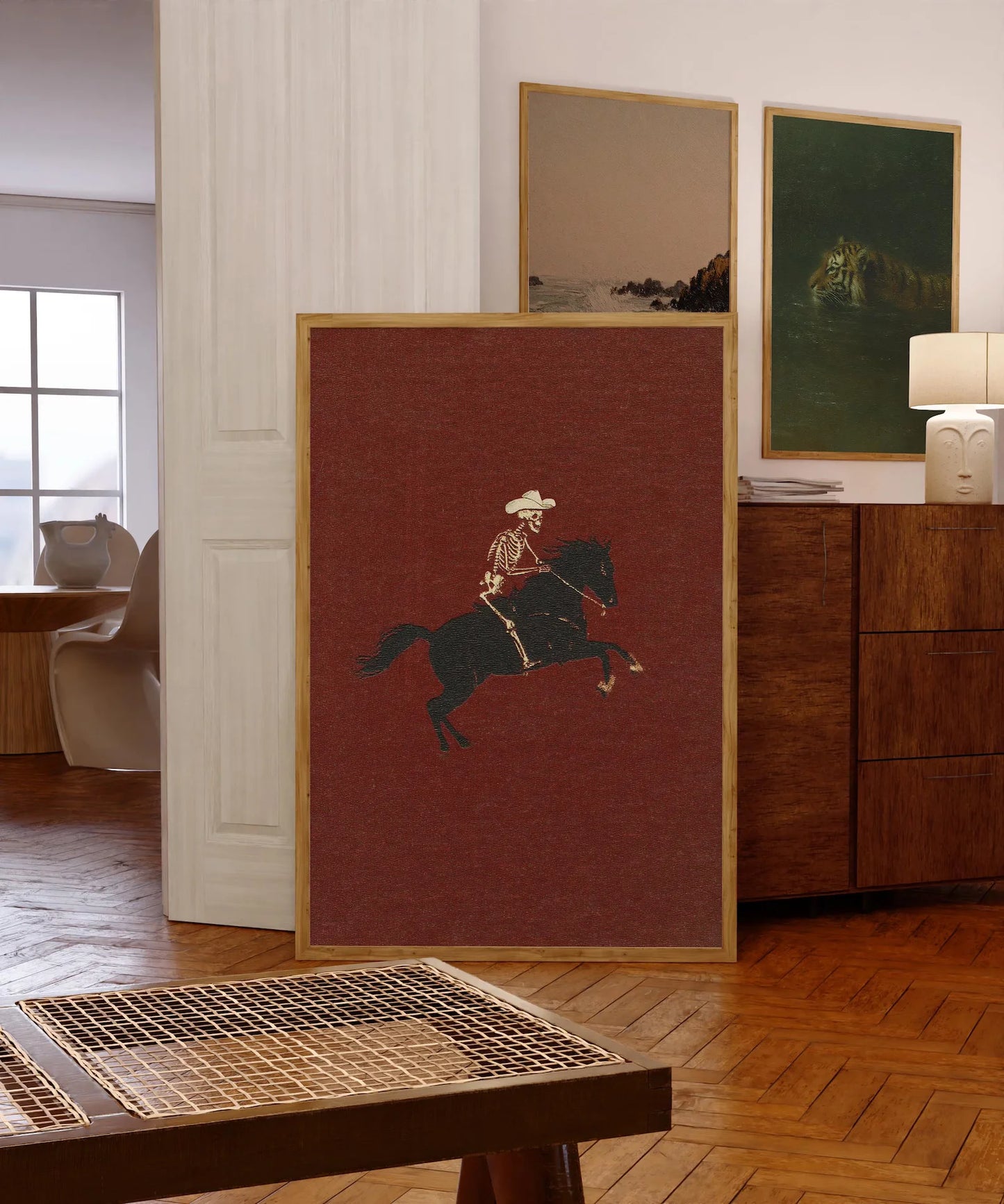 Skeleton Cowboy Illustration Bucking Bronco Print Gothic Wall Decor Horse Poster Quirky Art Western Poster Retro Rodeo Art Cowgi Peaceful Pleasures Health and Wellness