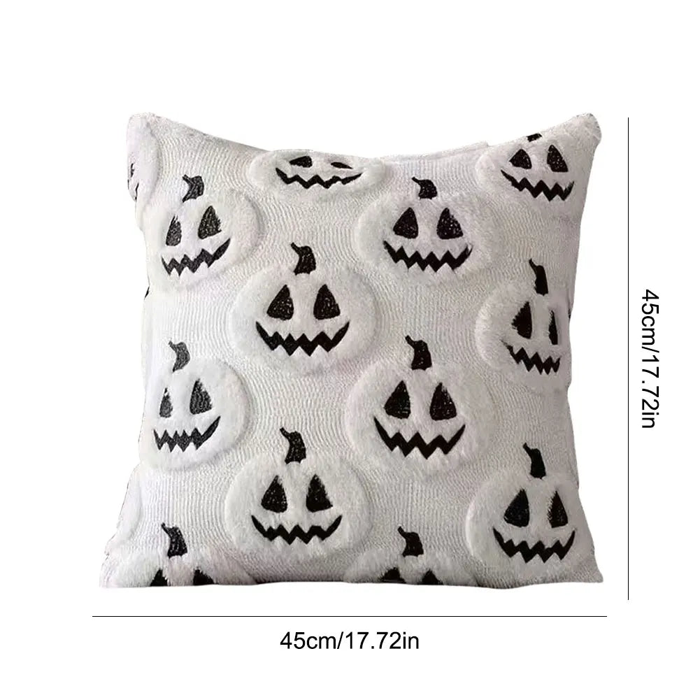 Halloween Plush Faux Fur Pillowcase Washable Soft Pillow Case Comfortable Ghost&Pumpkin Pillow Cover for Festive Home Accent Peaceful Pleasures Health and Wellness G