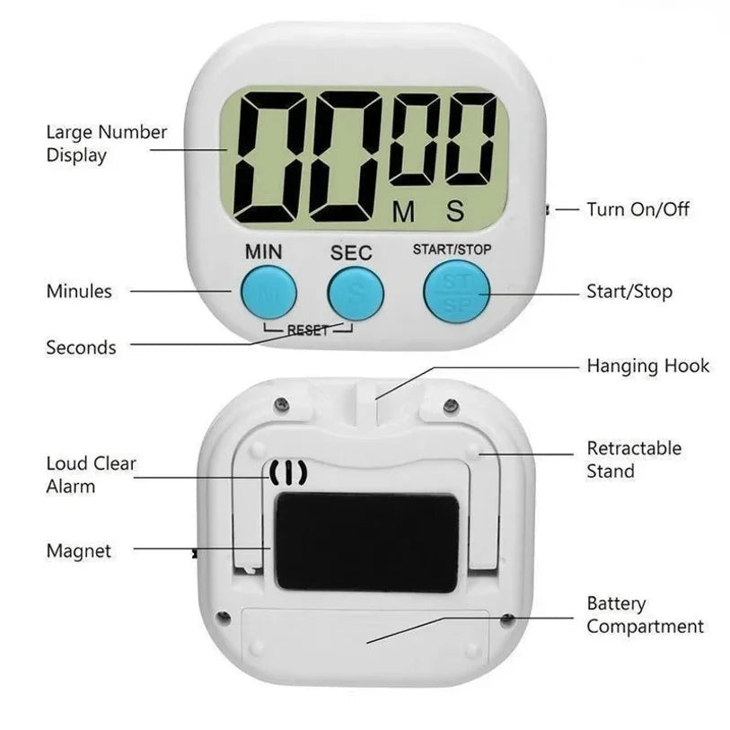Magnetic LCD Digital Kitchen Timer – Countdown & Count-Up