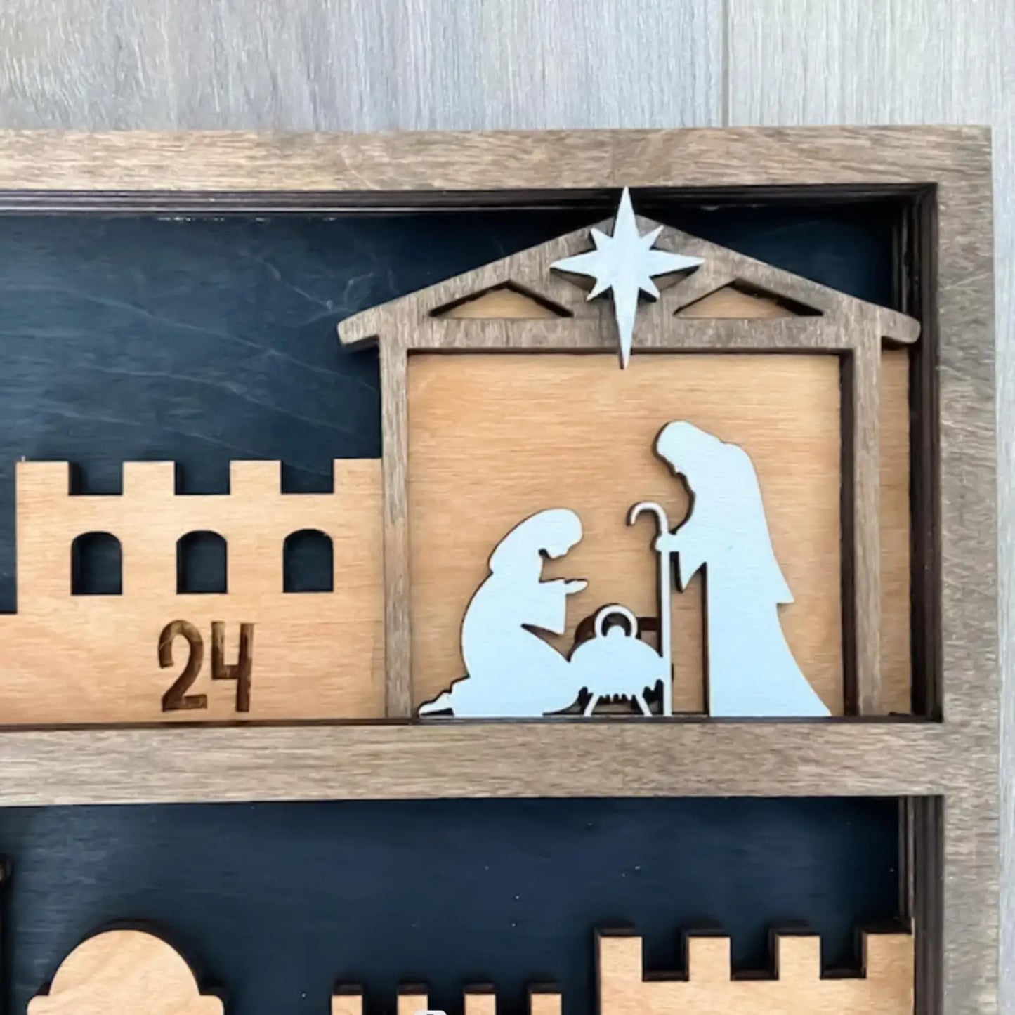 25-Day Nativity Countdown Calendar | Wooden Christmas Tabletop