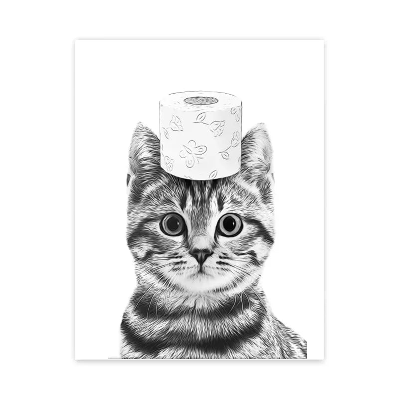 1pc frameless Canvas painting Cat Giraffe Dog Elephant Toilet Paper Bathtub Funny Bathroom Poster Print Canvas Painting Wall Peaceful Pleasures Health and Wellness N 50x70cm Unframed