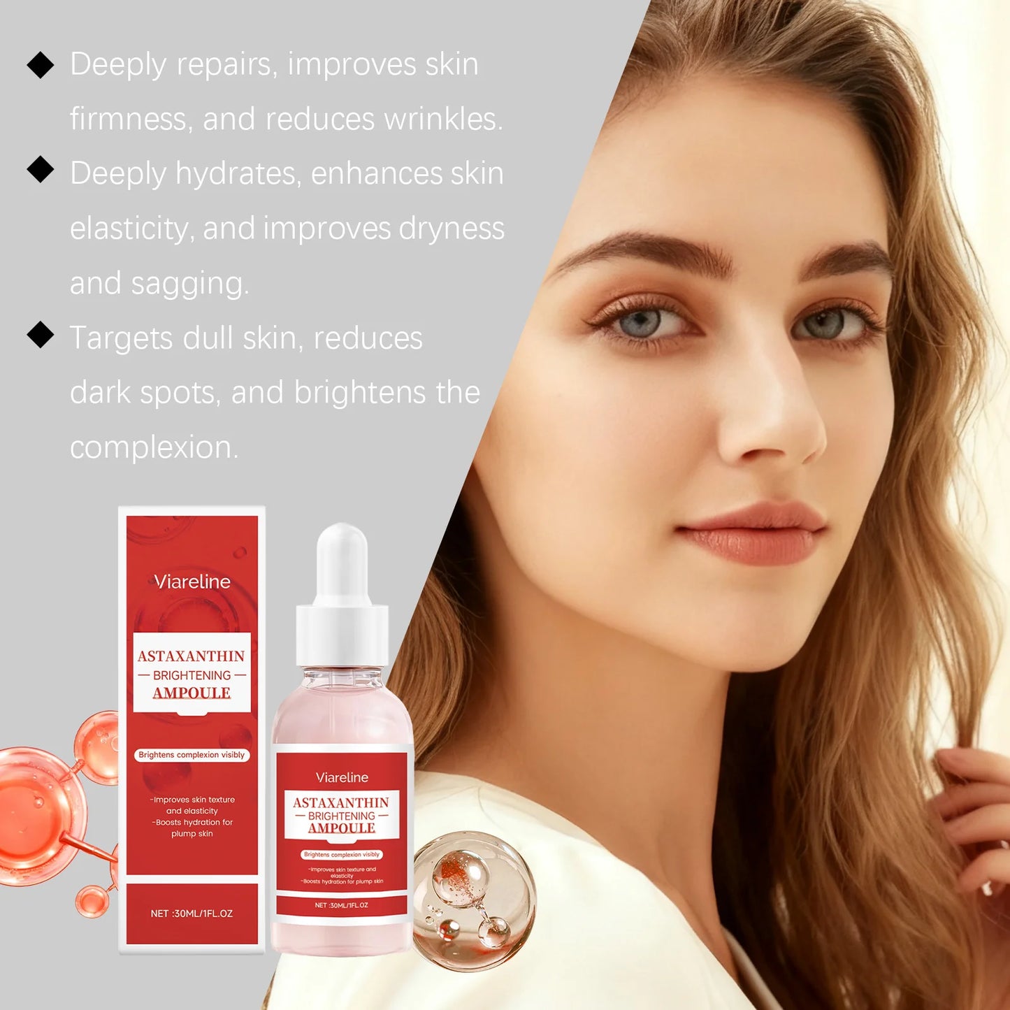Astaxanthin Serum Hydrating Firming Rejuvenation Repair Reduce Wrinkles Soft Smoothing Fade Fine Lines Facial Brightening Serum Peaceful Pleasures Health and Wellness