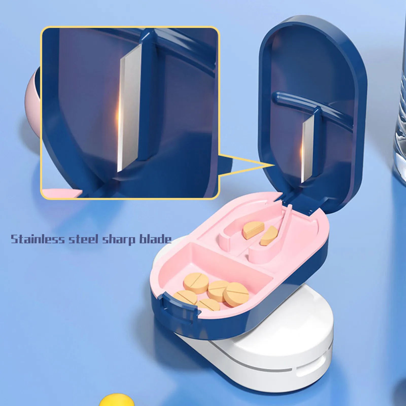 Medicine Pill Box Portable Tablet Cutter Splitter Pill Case Storage Box Pill Tablet Cutter Divider Health Care Pill Holder Peaceful Pleasures Health and Wellness