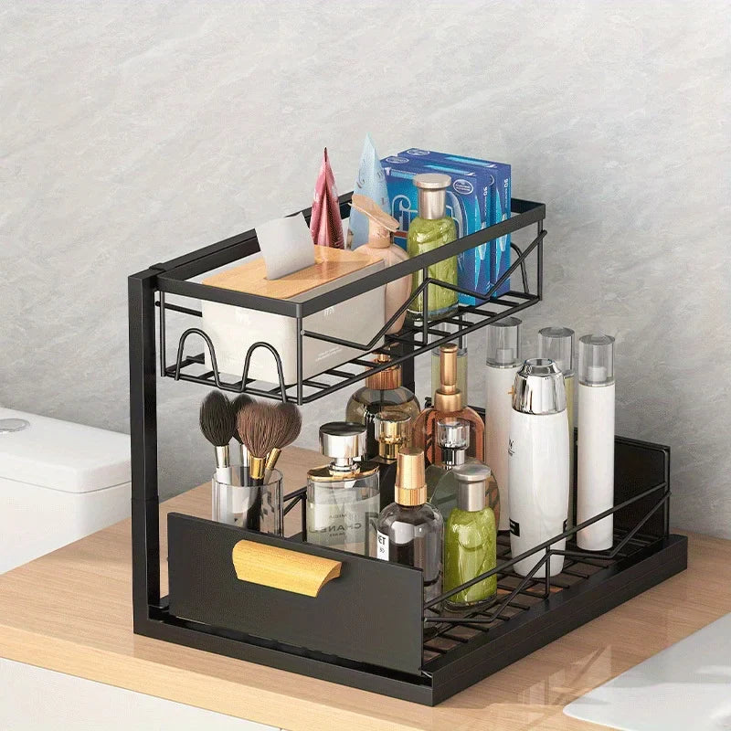 2-Tier Sliding Under Sink Organizer | Rustproof Cabinet Storage
