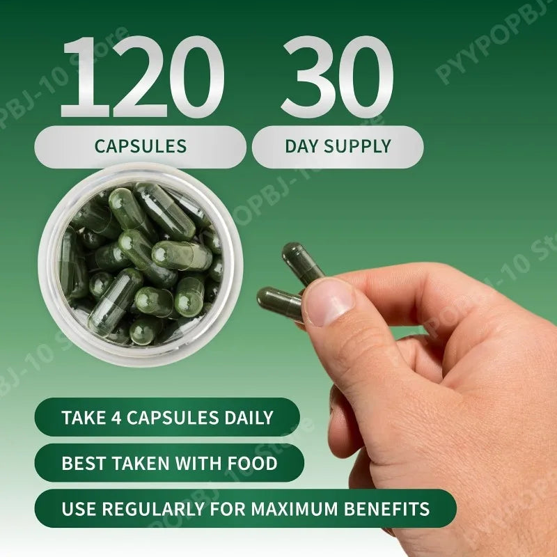Organic Spirulina Capsules – Blue Green Algae Superfood 120ct