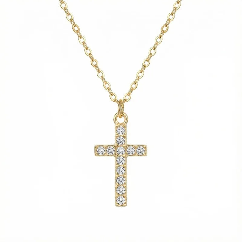 Zircon Cross Pendant Necklace – Minimalist Clavicle Chain Women