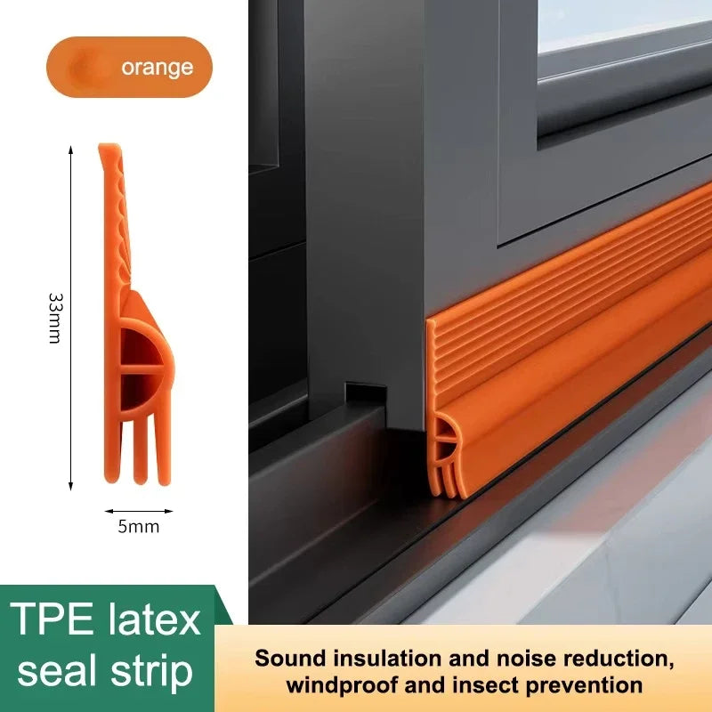 4m/Roll TPE Sliding Windows Sealing Strip Triple Sound Insulation Weatherstrip Tape Windproof Anti-Cold Door Under Draft Stopper Peaceful Pleasures Health and Wellness Orange 4m