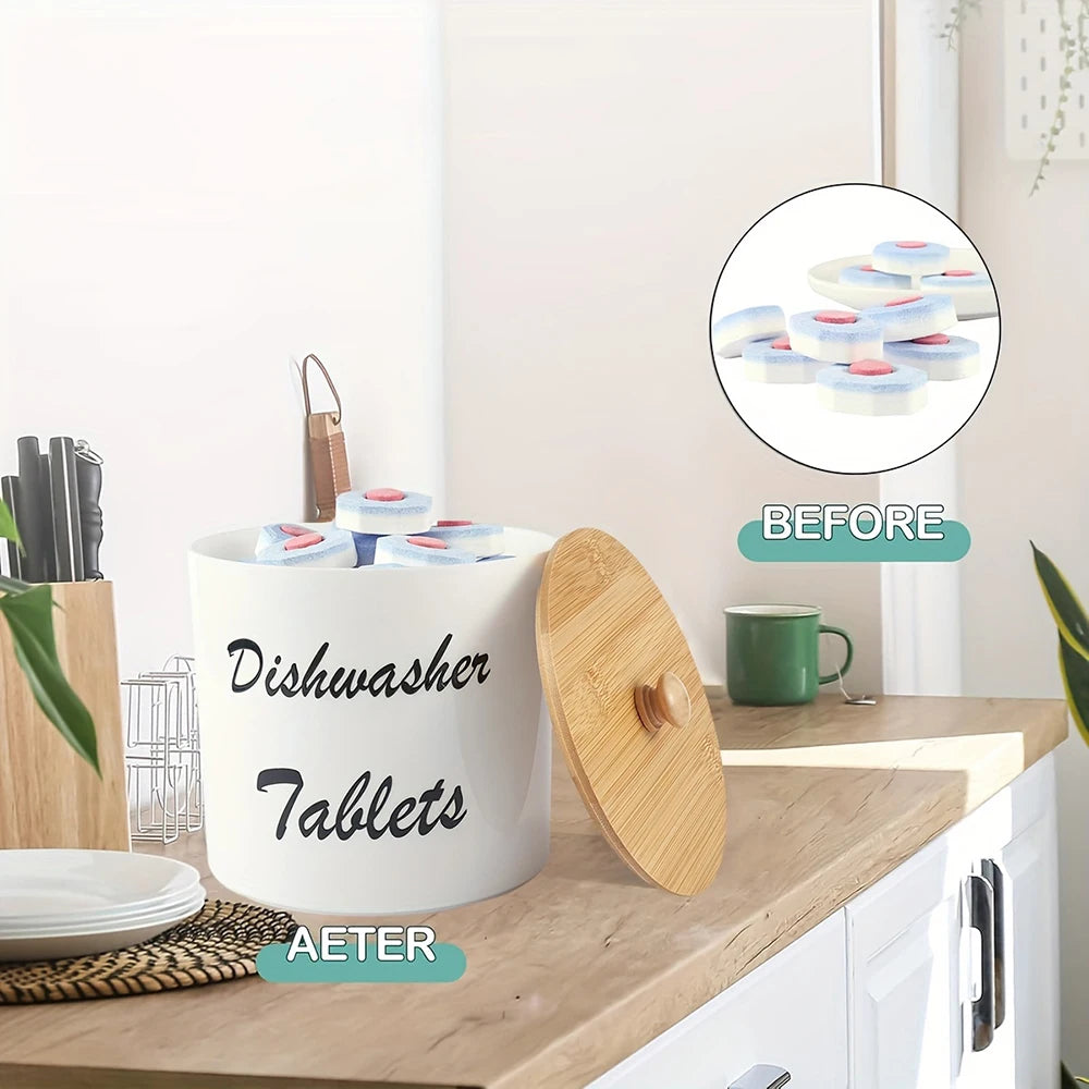 Dishwasher Pod Container with Lid Acrylic Dishwasher Detergent Container, Farmhouse Kitchen Tablet Organizer, Round Peaceful Pleasures Health and Wellness