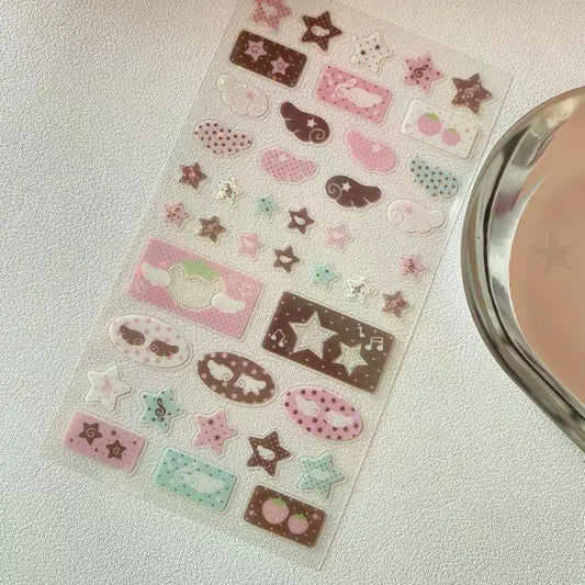 Musical Note & Strawberry Glitter Stickers | Cute DIY Decoration Decorative Sticker Sheet Oasis Select