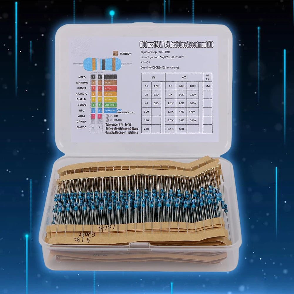 300/600pcs Metal Film Resistor Kit – 30 Values, 1% Tolerance 1/4W Peaceful Pleasures Health and Wellness
