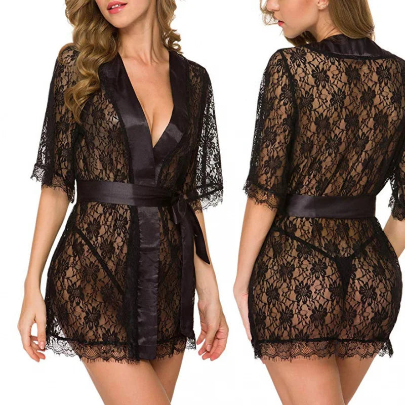 Women's Lace Hollow Out Nightgown Lingerie Set | Nylon