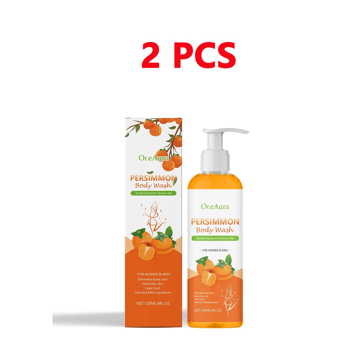 OceAura Persimmon Body Wash – Odor Control & Moisturizing Shower Gel