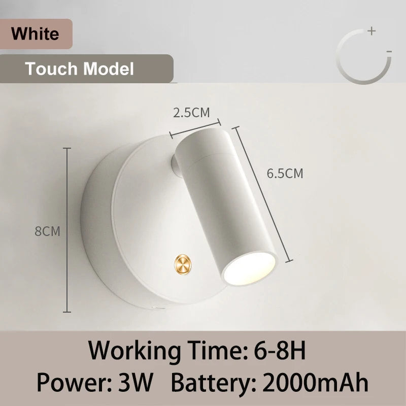 Alloy magnetic type-C rechargeable wall lamp spotlight wireless no wiring no punch reading wall light bedroom bedside LED light Peaceful Pleasures Health and Wellness White Shell 3000K-4000K-6000K