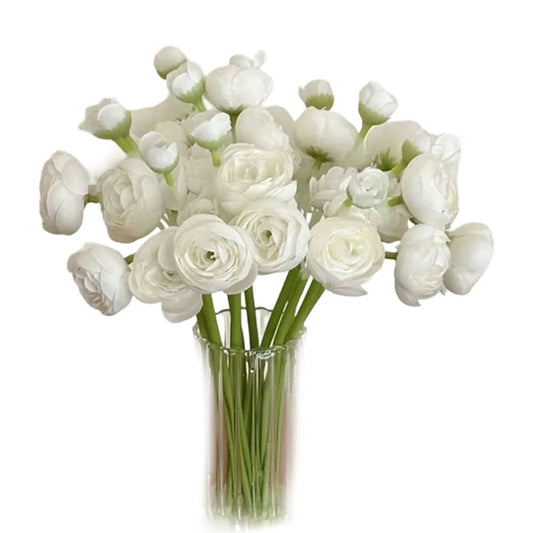 Ranunculus Artificial Flowers Faux Silk Peonies Bulk Vase Rose Peaceful Pleasures Health and Wellness White