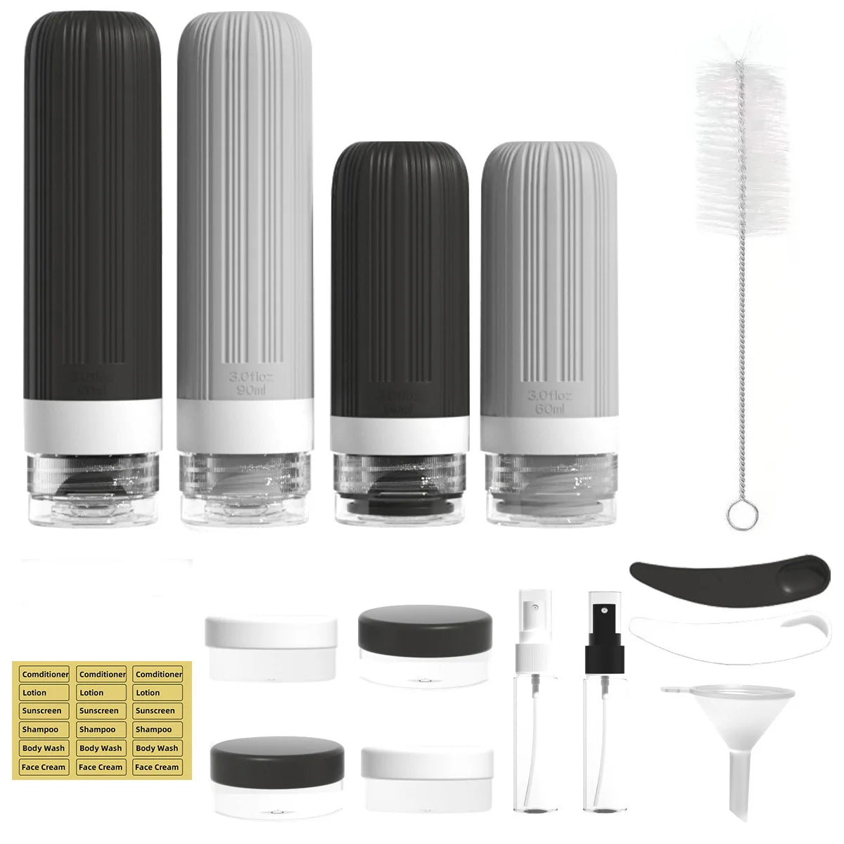 Silicone Travel Bottles Set, Portable Shampoo & Shower Gel Containers, Small Sample Storage, Ideal for Outdoor Trips Peaceful Pleasures Health and Wellness GRAY