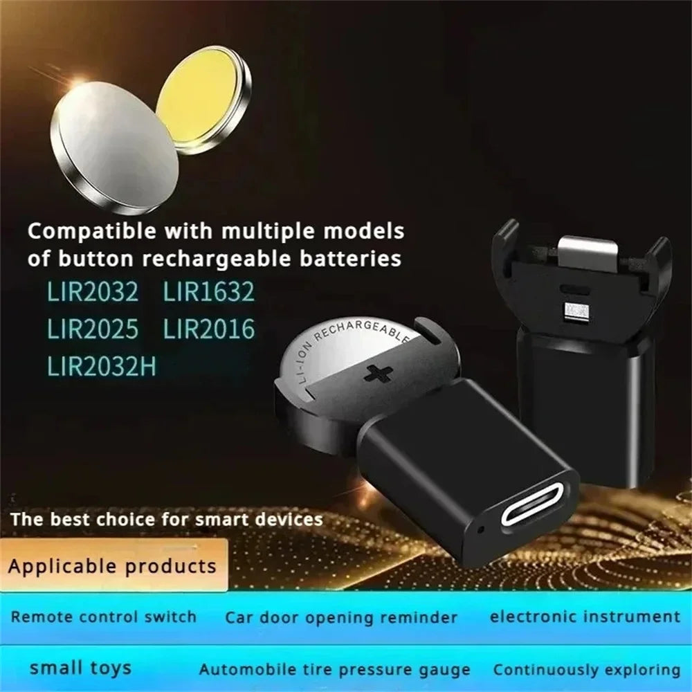 USB-C Lithium Coin Battery Charger | LIR2032 LIR2025 LIR2016