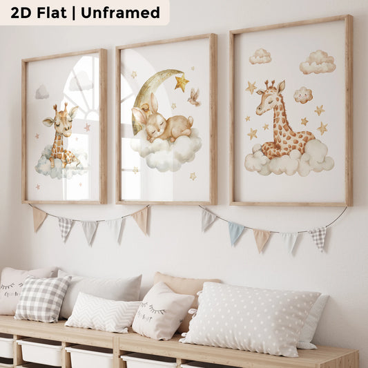 3-Piece Cartoon Giraffe Rabbit Canvas Wall Art | Kids Room Decor Canvas Wall Art Set Peaceful Pleasures Health and Wellness CH009-3pcs 50x70cm Unframed