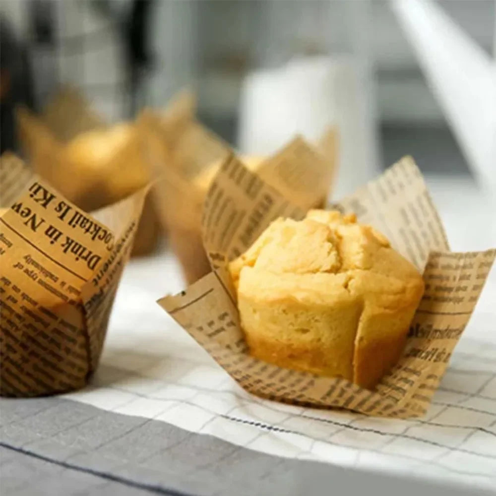 50pcs Newspaper Style Tulip Cupcake Liners | Baking Cups