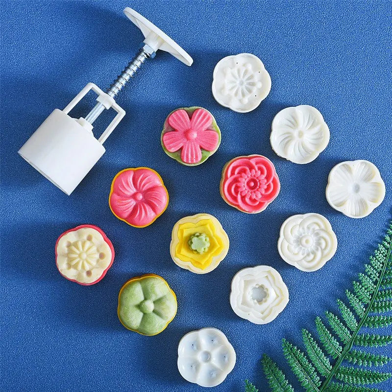 Mooncake Mold Mid-Autumn Festival Hand-Pressure Flower Moon Cake Mould DIY Hand Mooncake Pressure Fondant Decoration Tools Peaceful Pleasures Health and Wellness