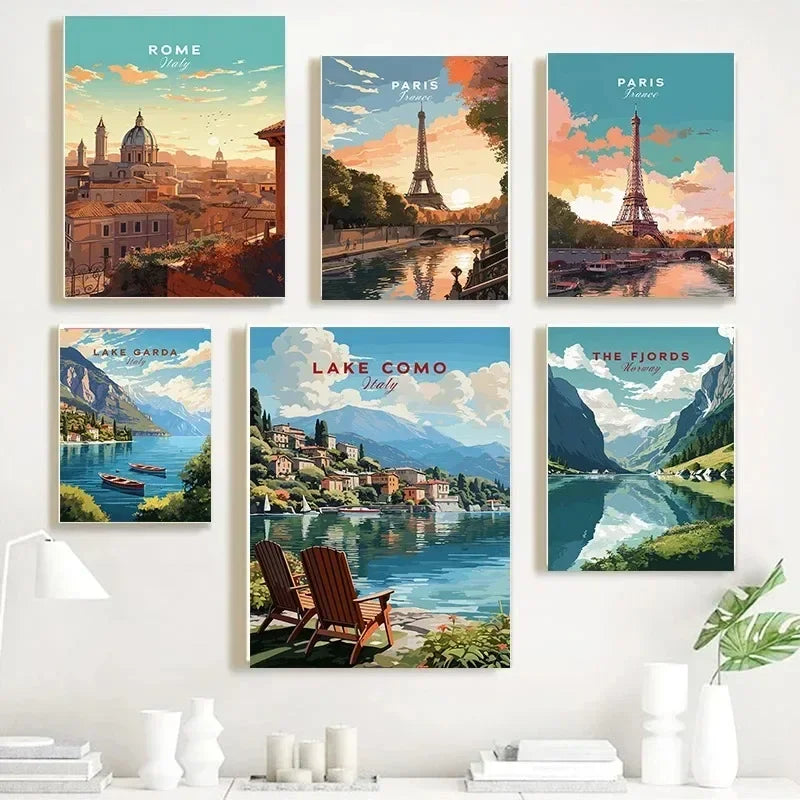 Europe Landscape Canvas Wall Art | Italy Greece France Poster Canvas Wall Art Peaceful Pleasures Health and Wellness