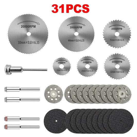31pc Diamond Cutting Discs Sanding Grinding Wheel Circular Saw Blade Woodworking Metal Dremel Mini Drill Rotary Tool Accessories Peaceful Pleasures Health and Wellness Default Title