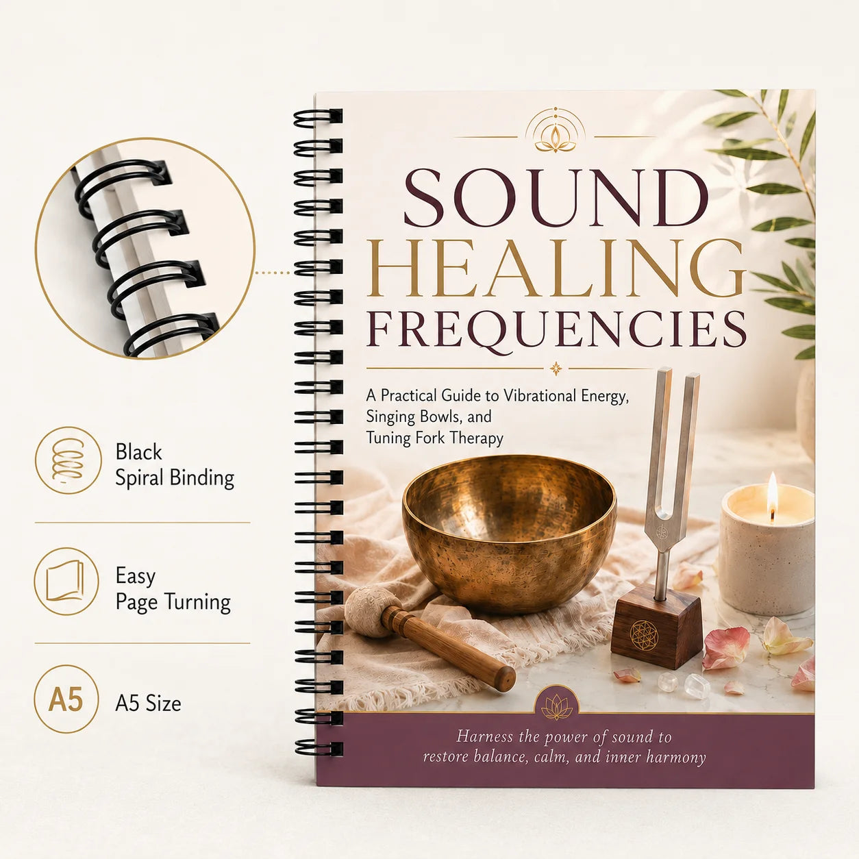 A5 Spiral Sound Healing Frequencies Notebook Singing Bowl Tuning Fork
