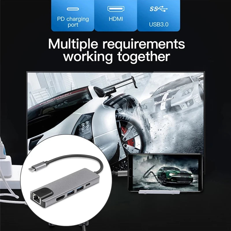 Type-C To 5/8Ports Docking Station HDMI 4K/RJ45 100M PD Splitter USB 3.0 5Gbps High Speed USB C HUB Adapter For Laptop Macbook Peaceful Pleasures Health and Wellness
