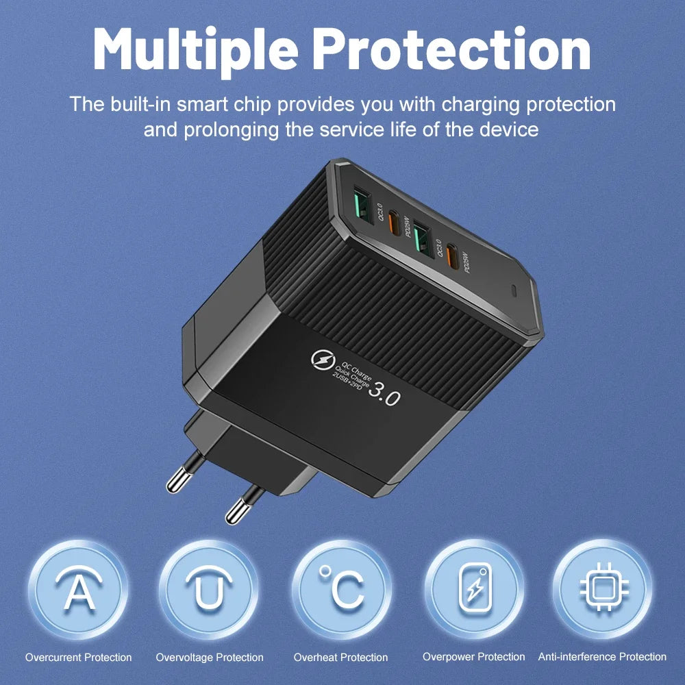 4-in-1 100W Fast Charger | 4-Port USB-C PD & QC3.0 Wall Adapter Peaceful Pleasures Health and Wellness