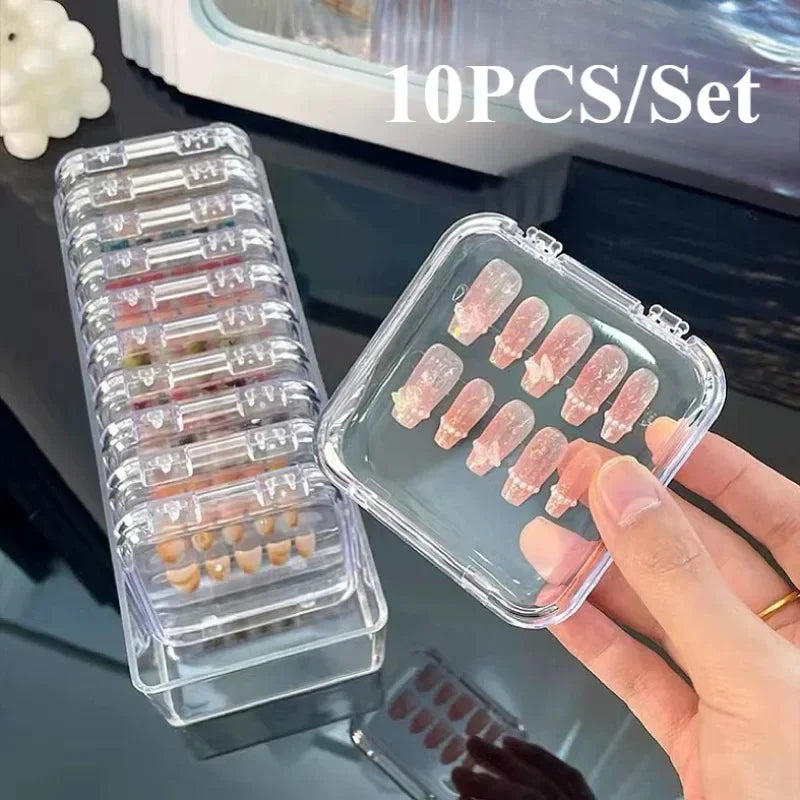 10PCS Press-On Nail Storage Acrylic Boxes with Adhesive Sheets Transparent Clear Nail Boxes Jewelry Storage Tool&Accessories Peaceful Pleasures Health and Wellness